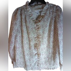 Mao Mao Shear Floral Ruffle Blouse - Cream and Red Flowers Women Size 2xl Fairy